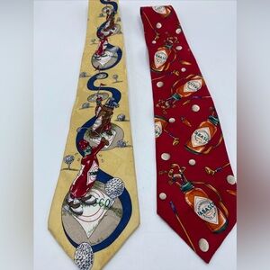 TABASCO Sauce 100% Silk Ties Golf LOT 2 Neckties Made In USA Golf Theme